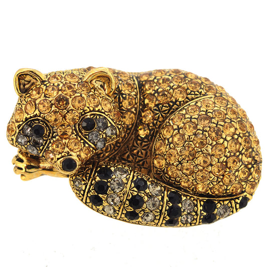 Golden Topaz Raccoon Animal Pin Brooch