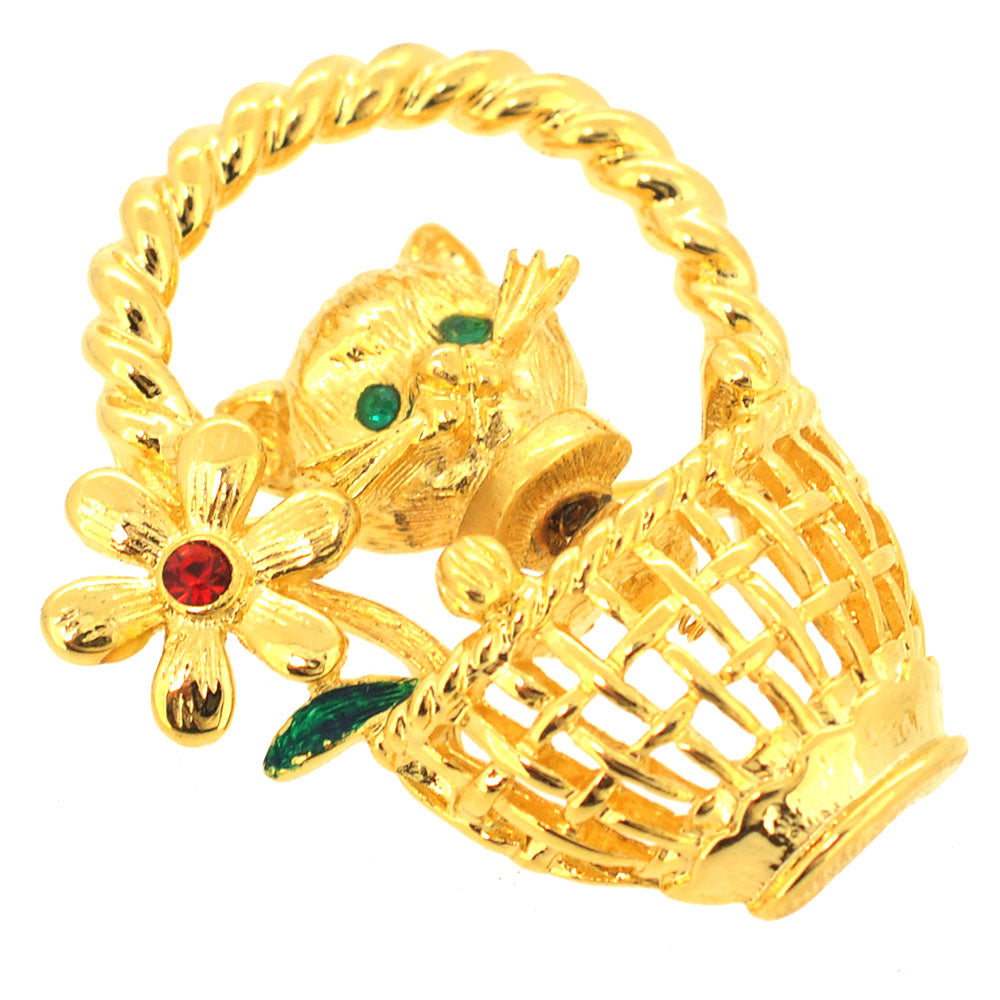 Kitty In A Basket Pin Brooch