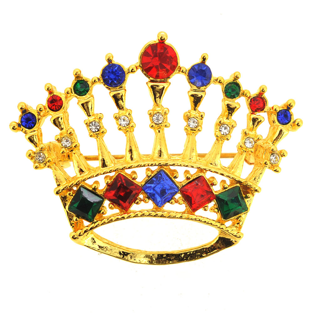 Golden Crystal Crown Pin Brooch