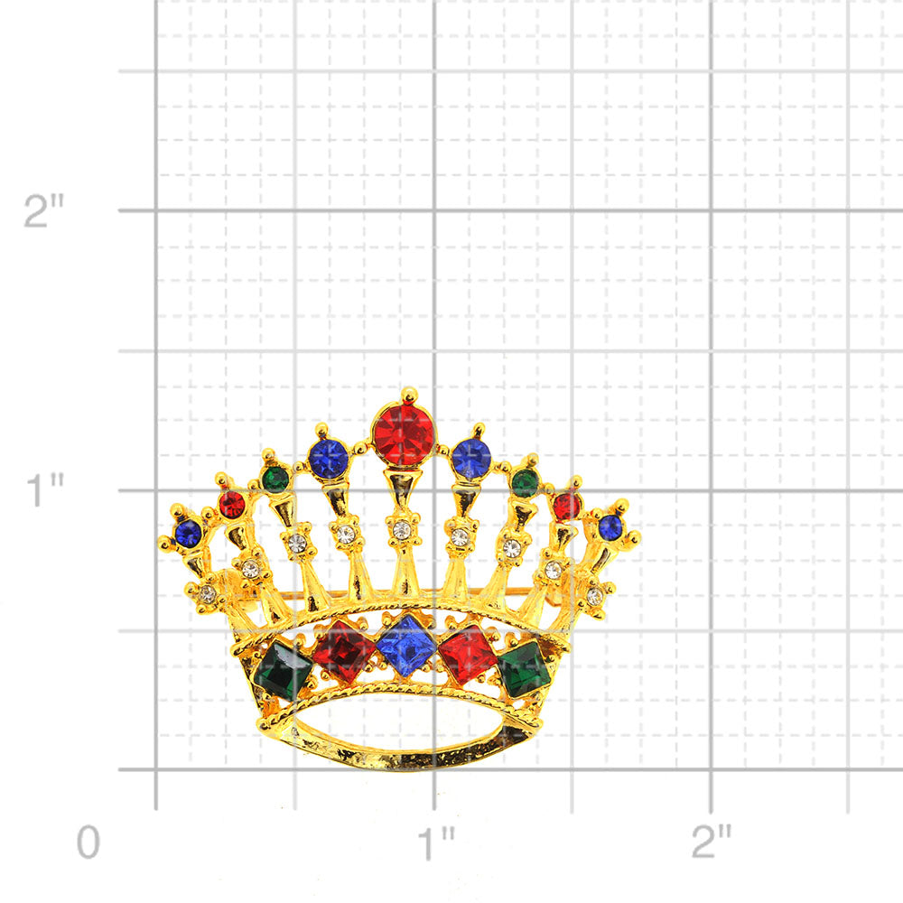 Golden Crystal Crown Pin Brooch