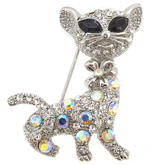 Silver Kitty Pin Brooch