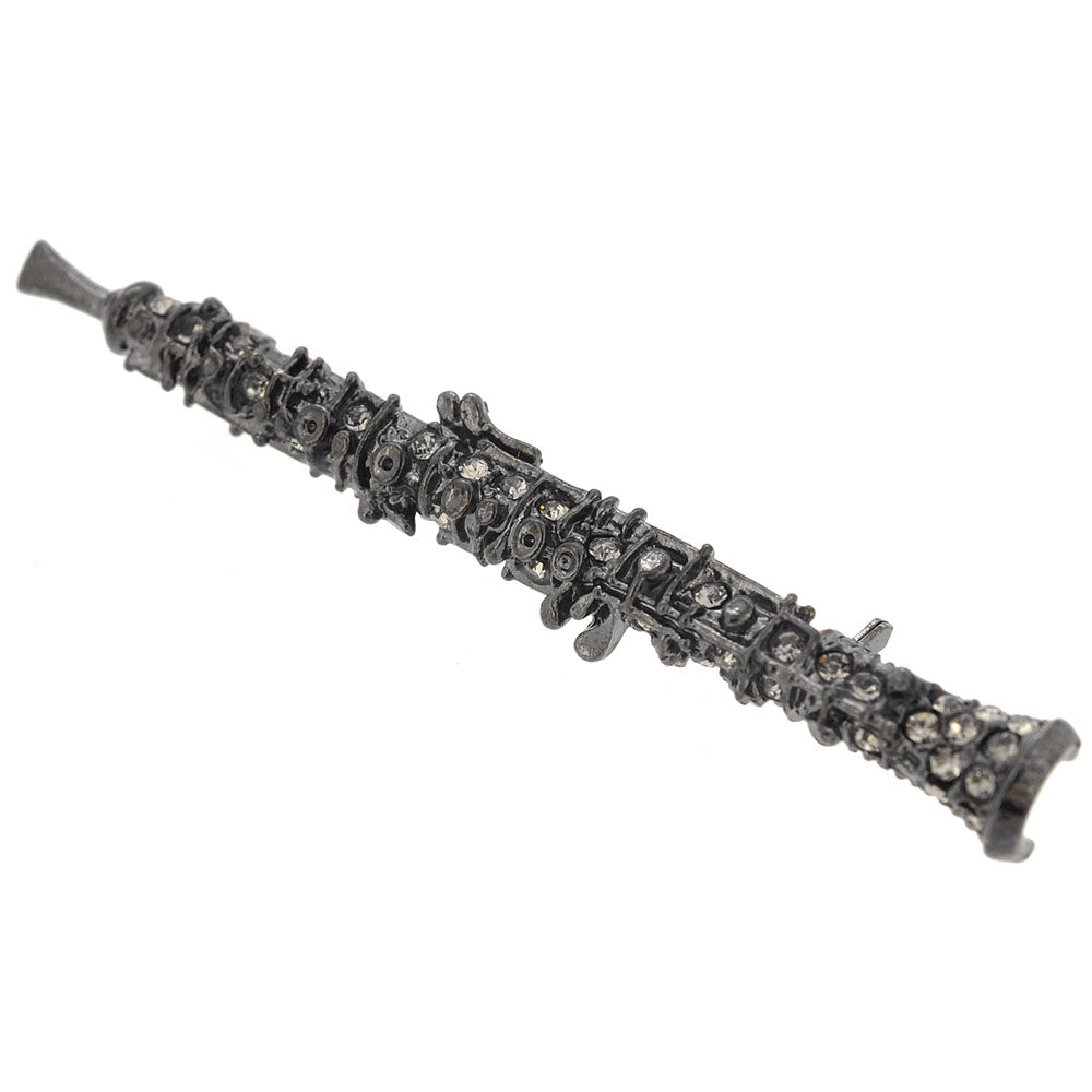 Black Crystal Clarinet Pin Brooch