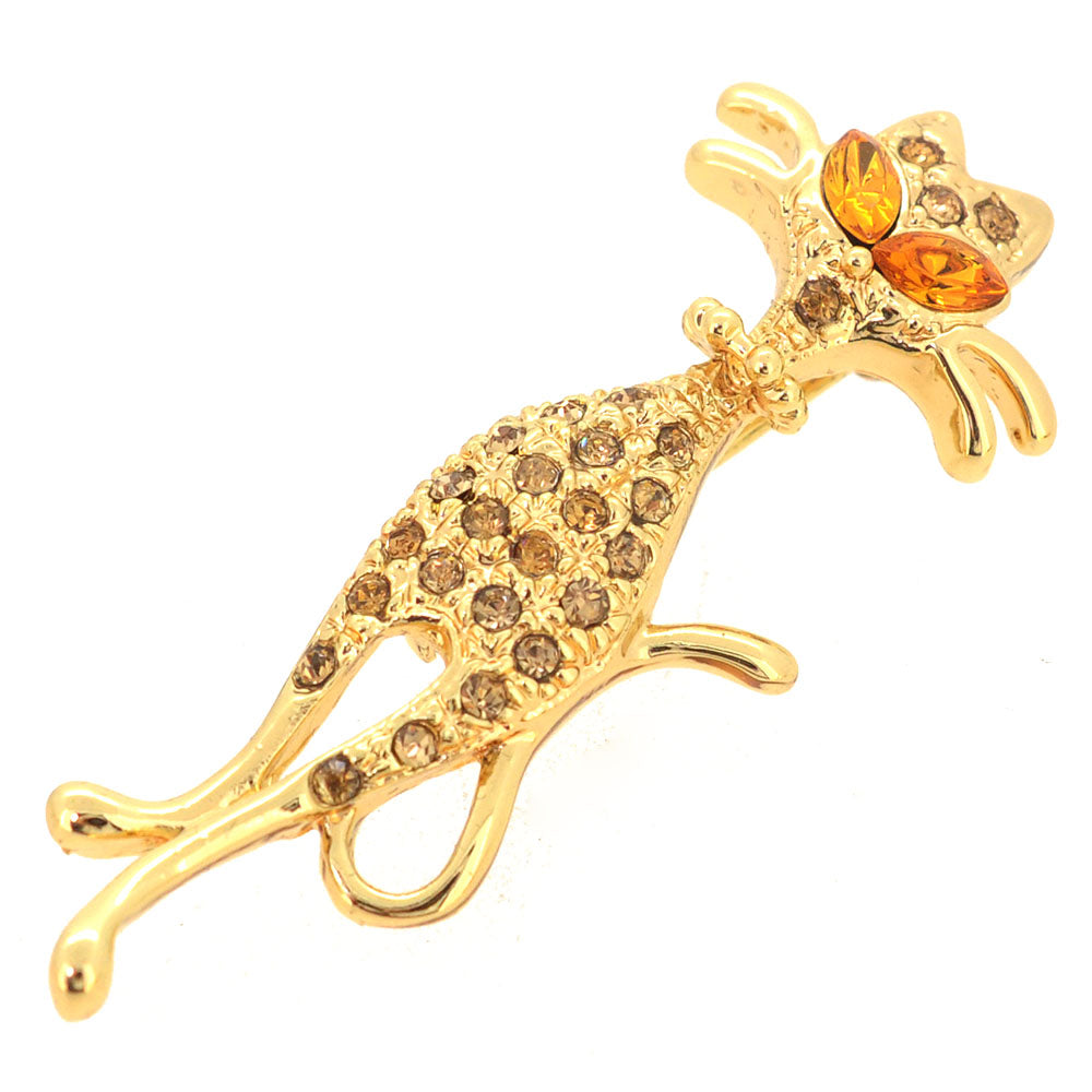 Golden Topaz Cat Brooch Pin
