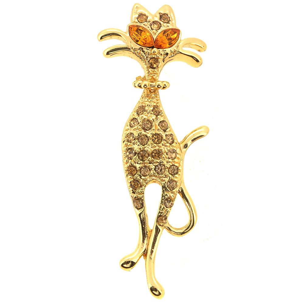 Golden Topaz Cat Brooch Pin