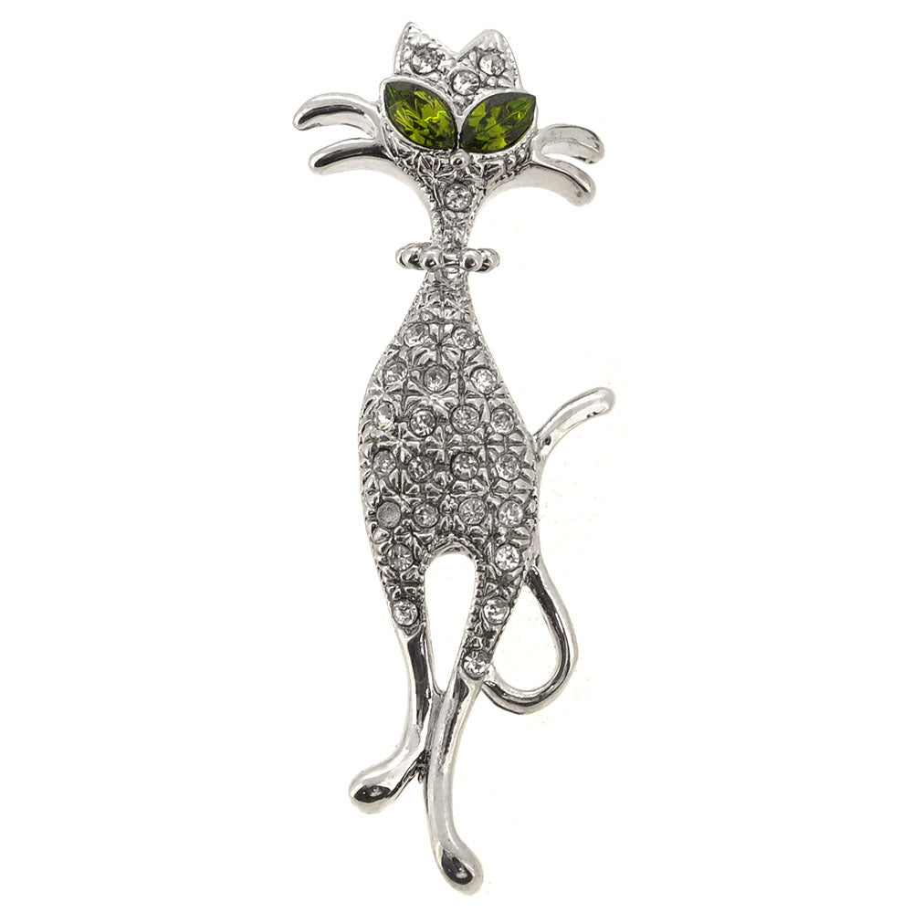 Silver Cat Brooch Pin