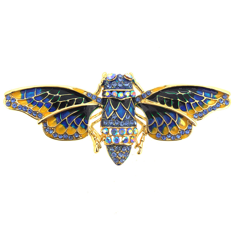 Golden Blue Cicada  Brooch Pin