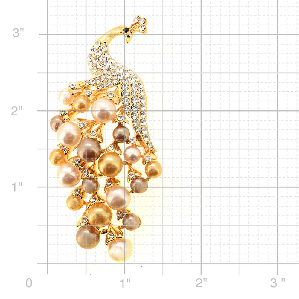 Golden Pearl Peacock Brooch Pin