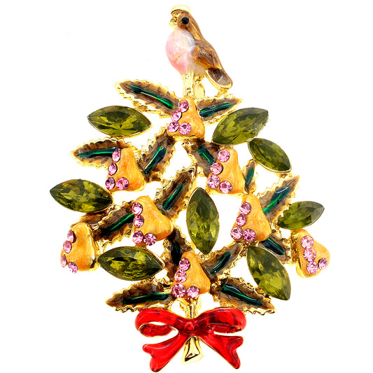 Partridge In A Pear Tree Christmas Brooch