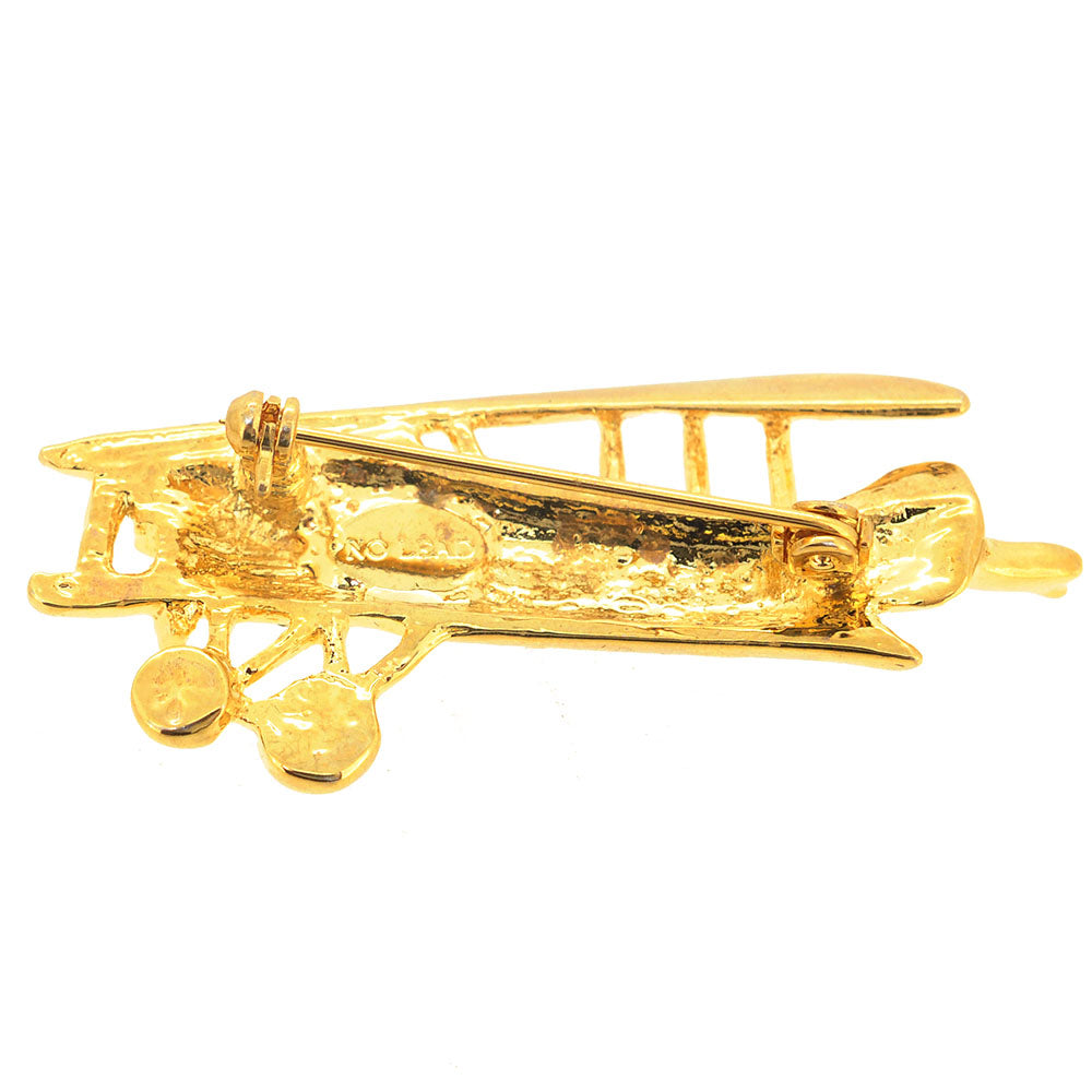 Golden Airplane Bi-plane Brooch Pin