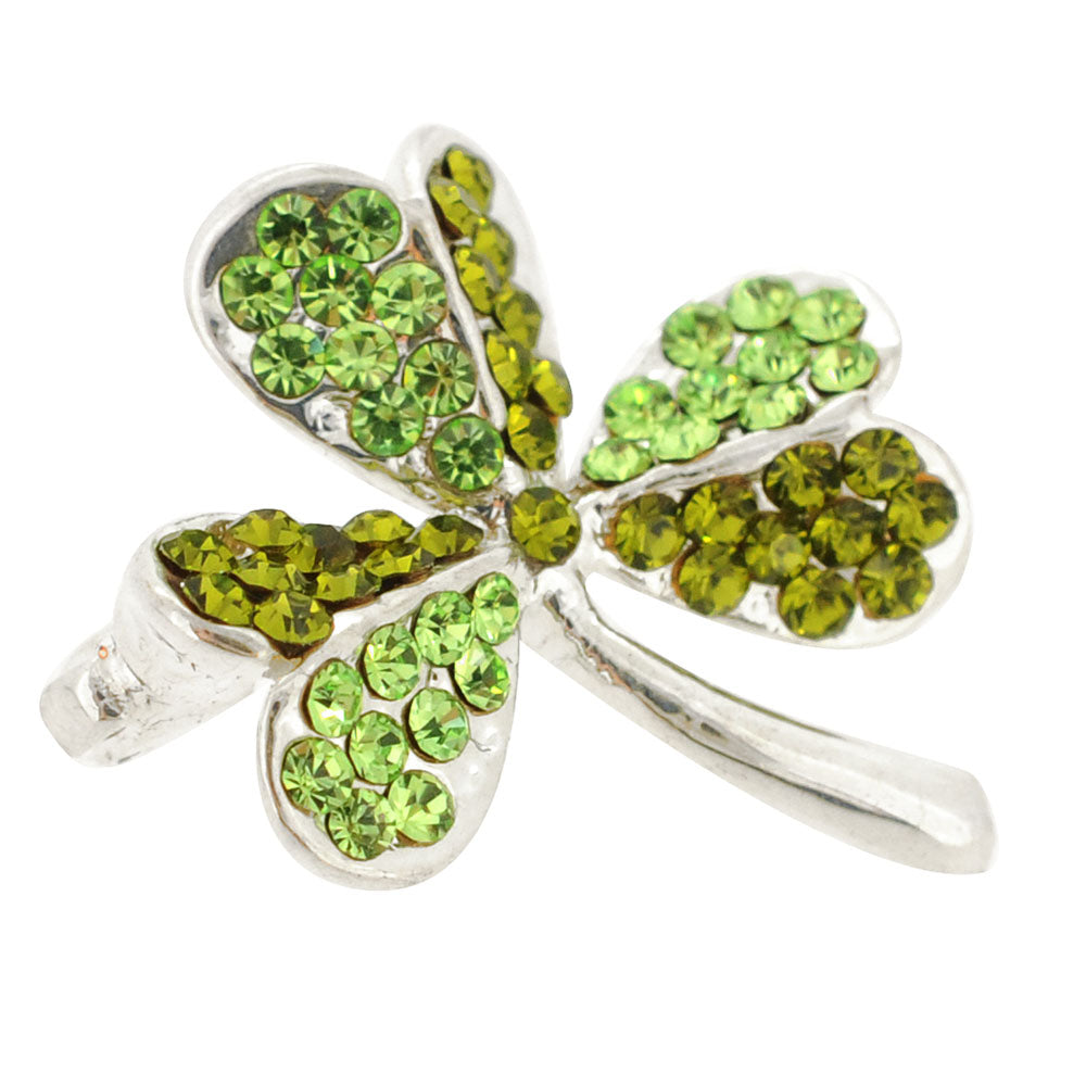 Multi Green Lucky 3 Leaf Clover Flower Crystal Pin Brooch