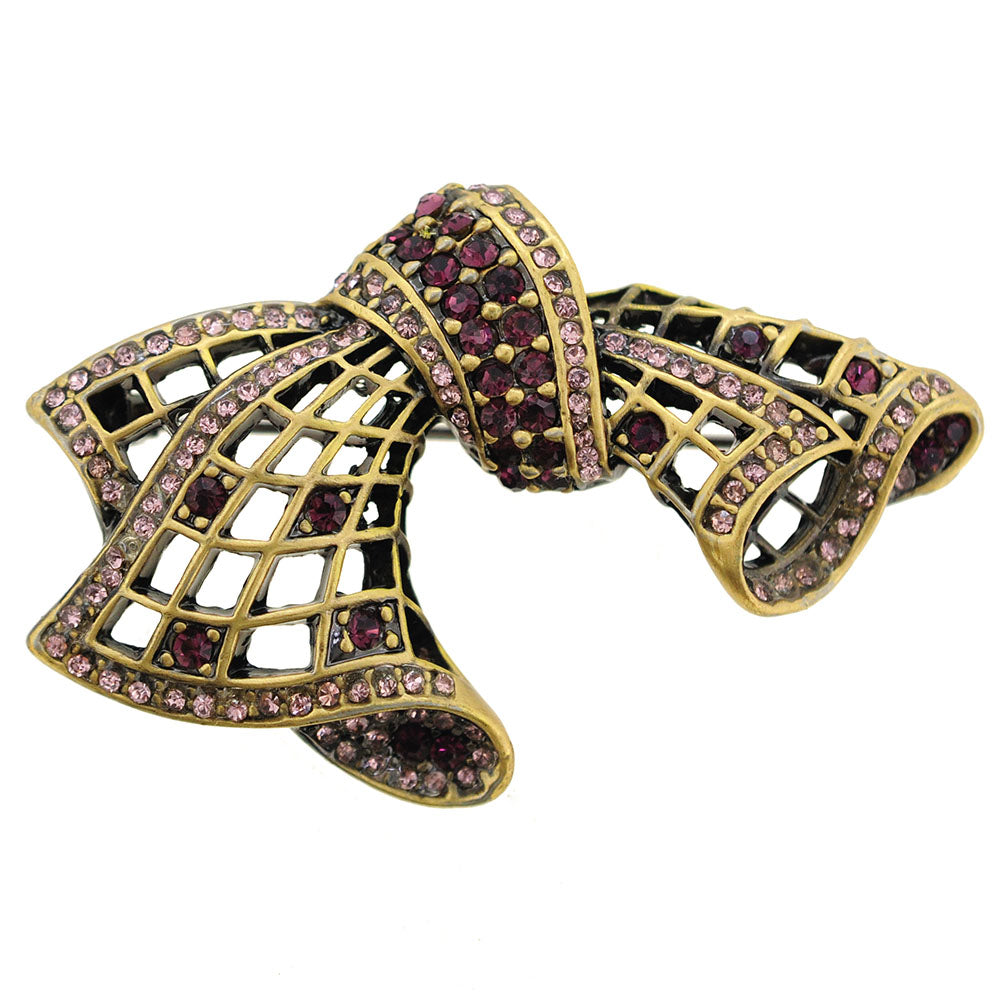 Vintage Style Crystal Bow Pin Brooch