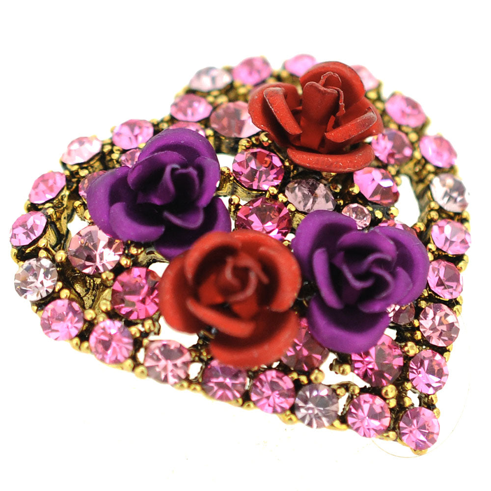 Rose Flower Heart Pin Brooch