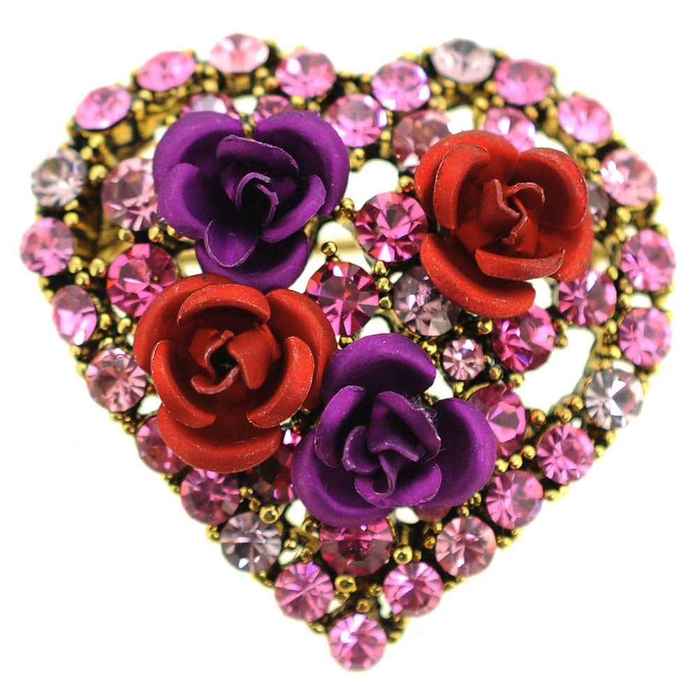 Rose Flower Heart Pin Brooch