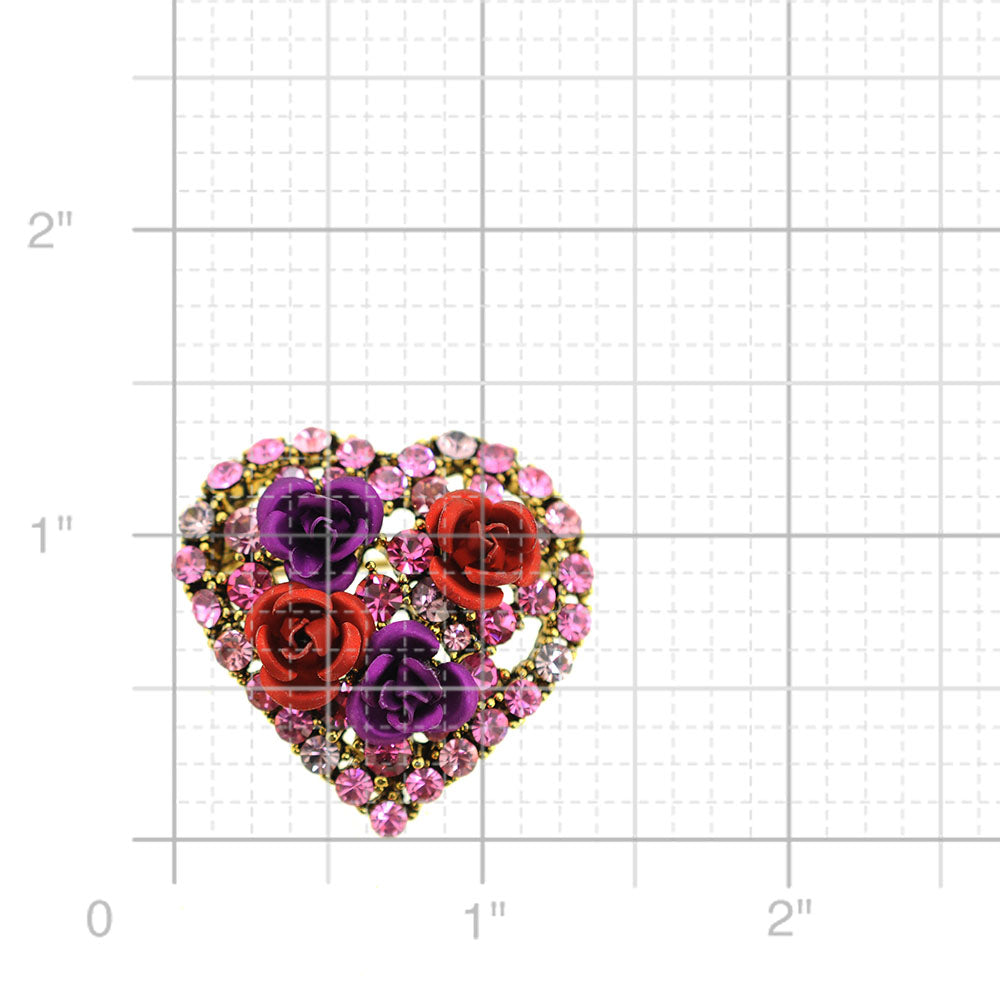 Rose Flower Heart Pin Brooch