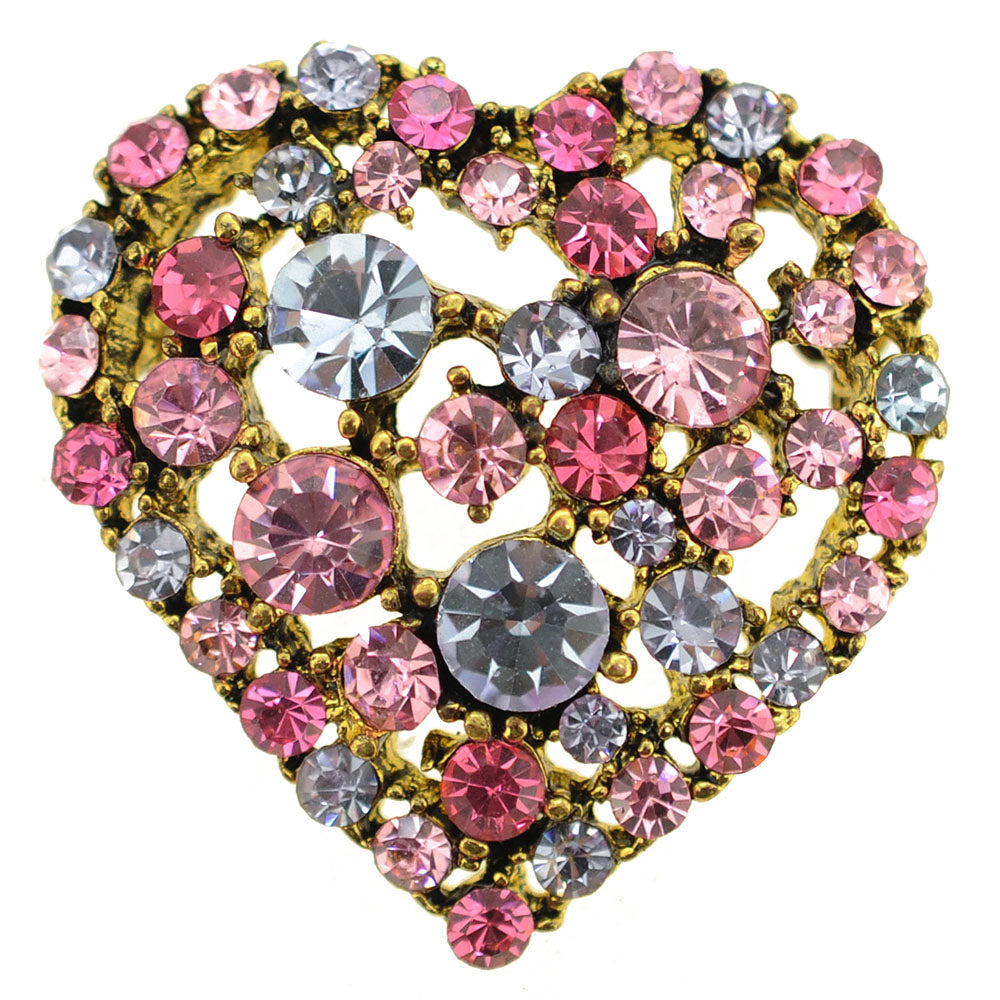 Crystal Heart Pin Brooch