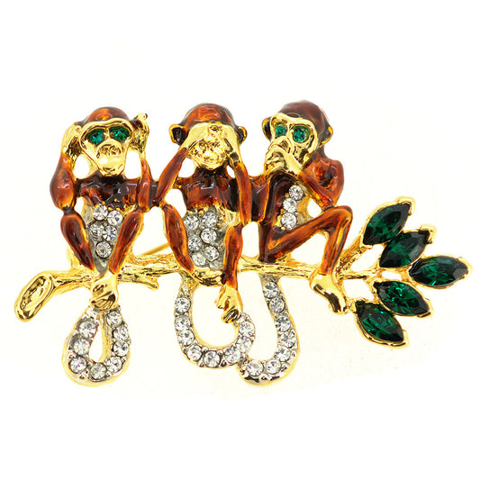 Three Wise Monkeys Pin Brooch