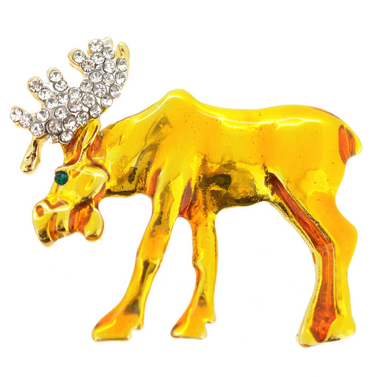 Golden Reindeer Christmas Pin Brooch