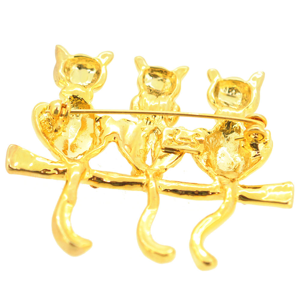 Crystal Triple Cats Brooch