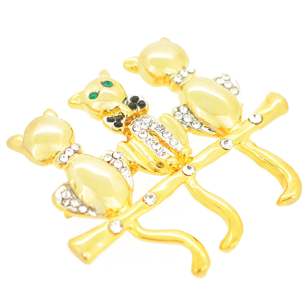 Crystal Triple Cats Brooch