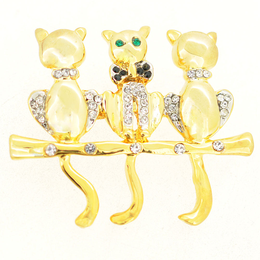 Crystal Triple Cats Brooch