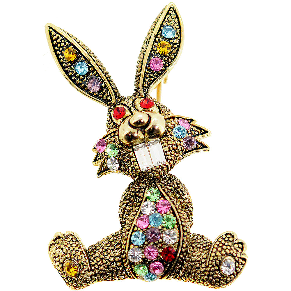 Golden Easter Bunny Crystal Brooch Pin