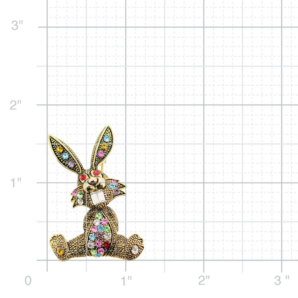 Golden Easter Bunny Crystal Brooch Pin