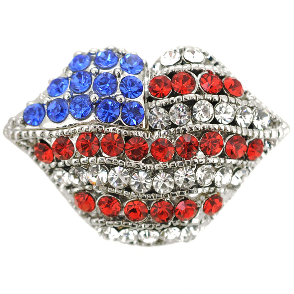 American Flag Patriotic Lips Brooch Pin