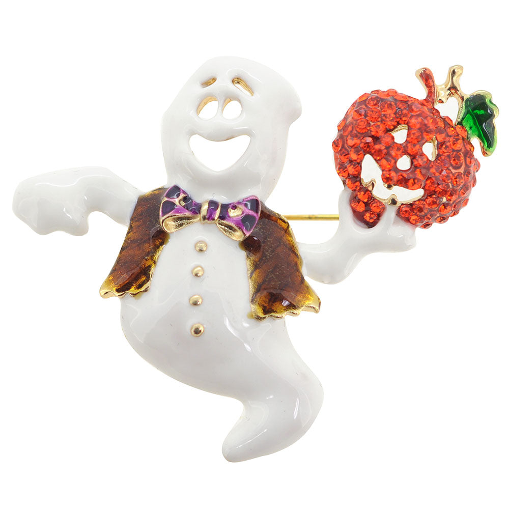 Pumpkin And White Ghost Halloween Brooch
