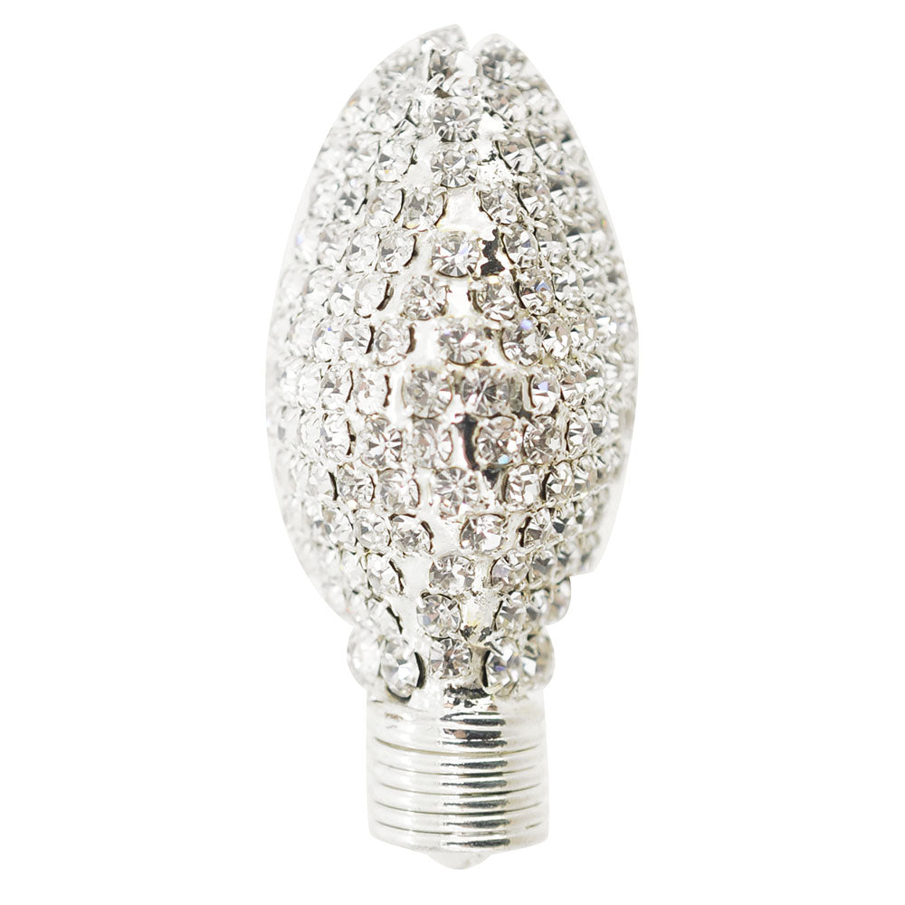 Silver Christmas Light Bulb Crystal Brooch Pin
