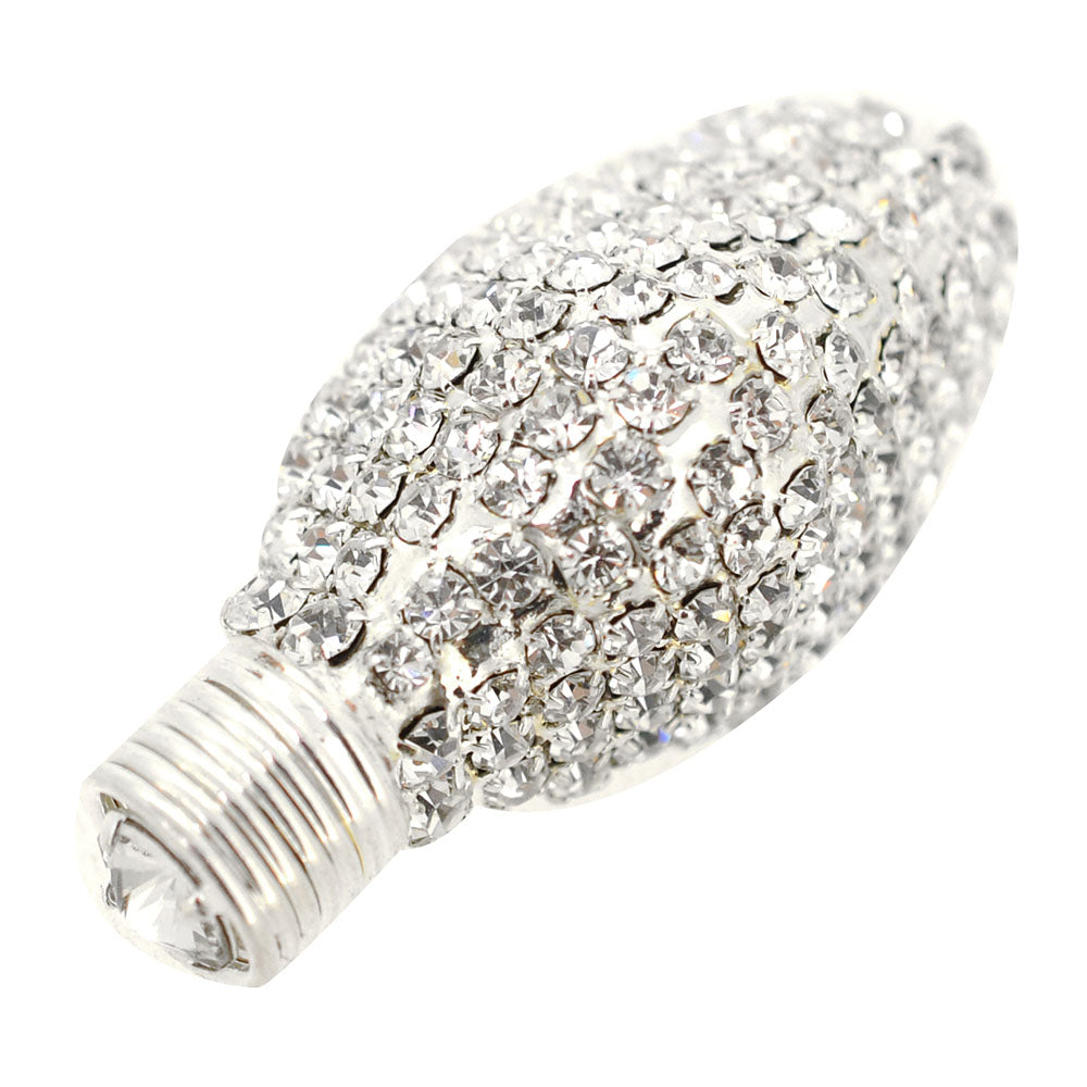 Silver Christmas Light Bulb Crystal Brooch Pin