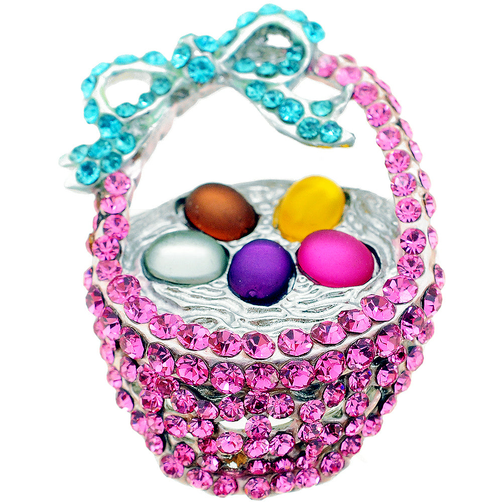 Pink Easter Basket Crystal Brooch Pin