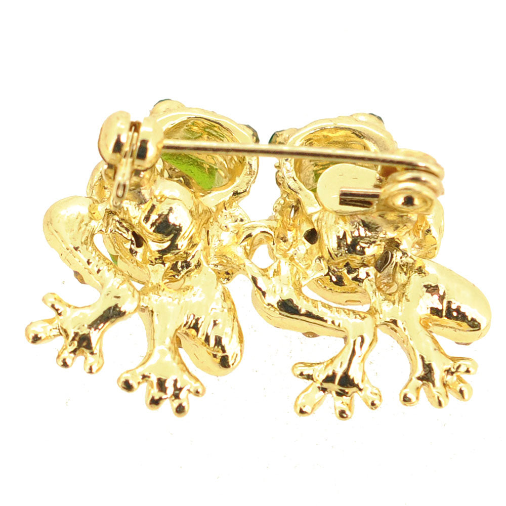 Two Green Frogs Pin Brooch