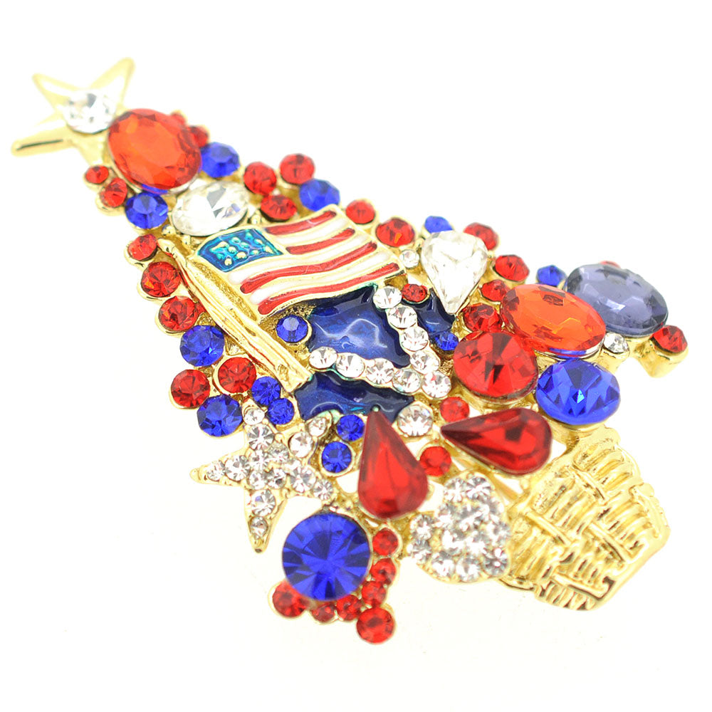 American Fourth of July Flag Patriotic Tree Pin Brooch