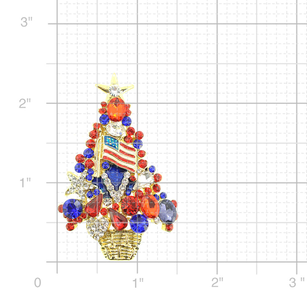 American Fourth of July Flag Patriotic Tree Pin Brooch