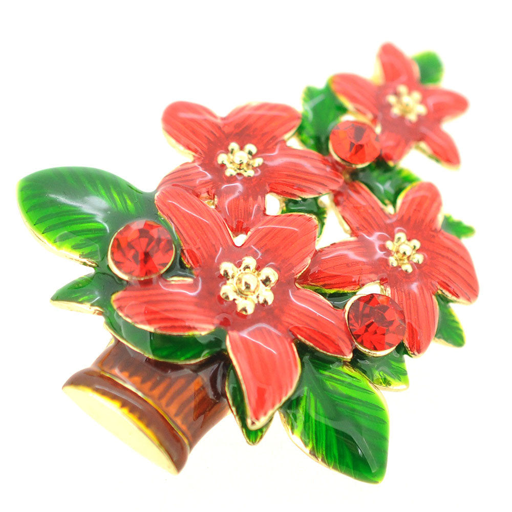 Ruby Poinsettia Christmas Pin Brooch