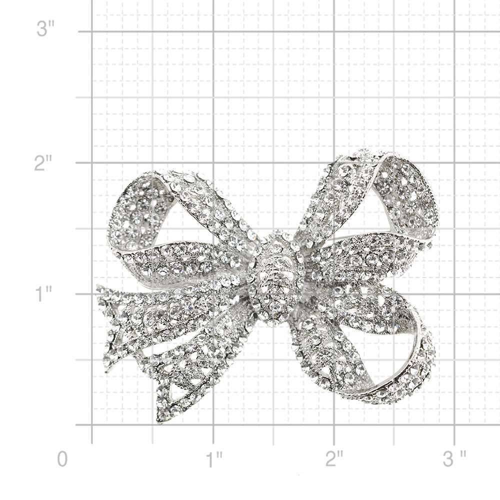 Silver Chrome Bow Knot Crystal Pin Brooch