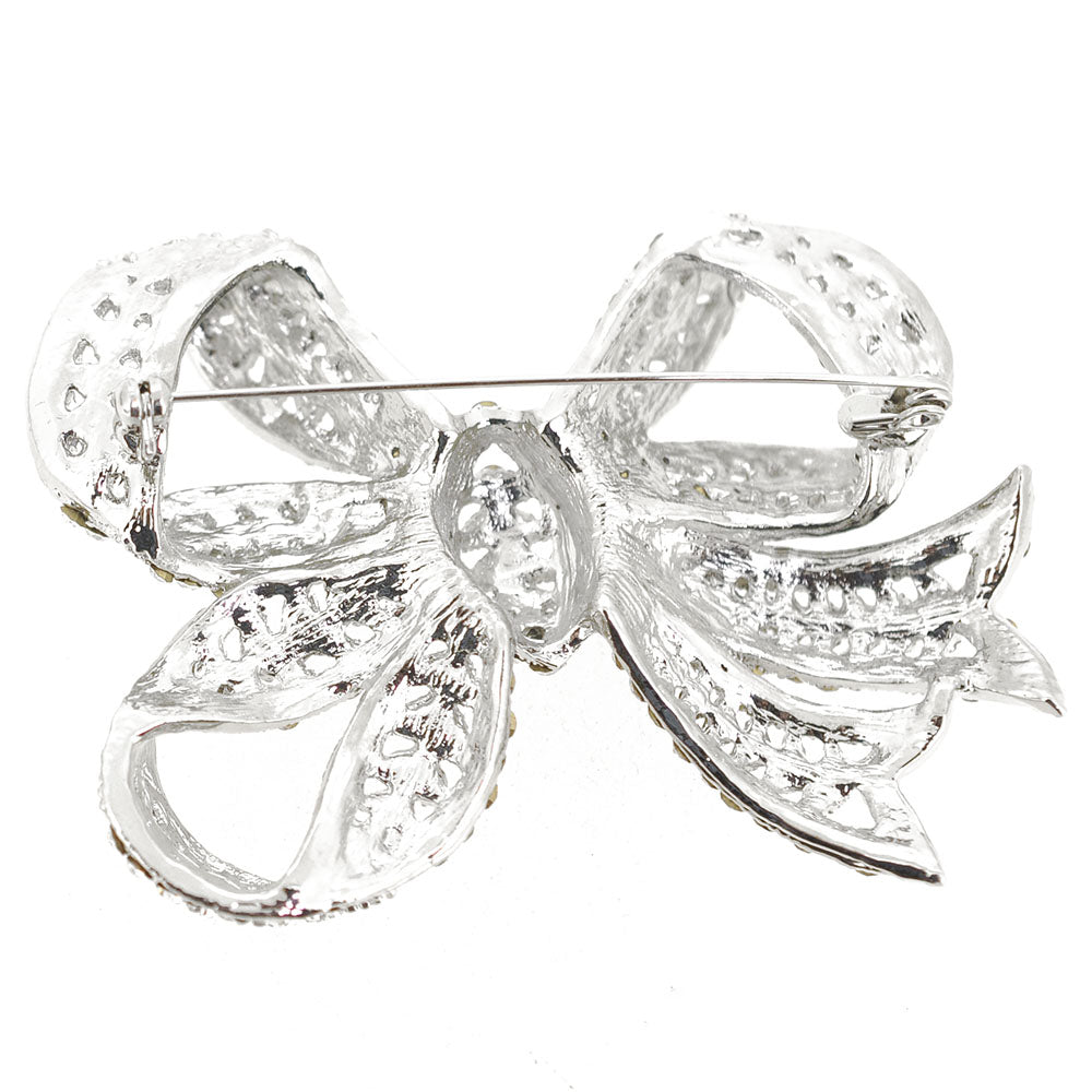 Silver Chrome Bow Knot Crystal Pin Brooch