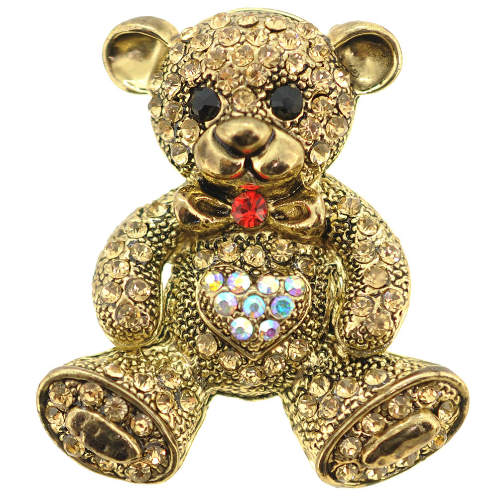 Golden Teddy Crystal Pin Brooch