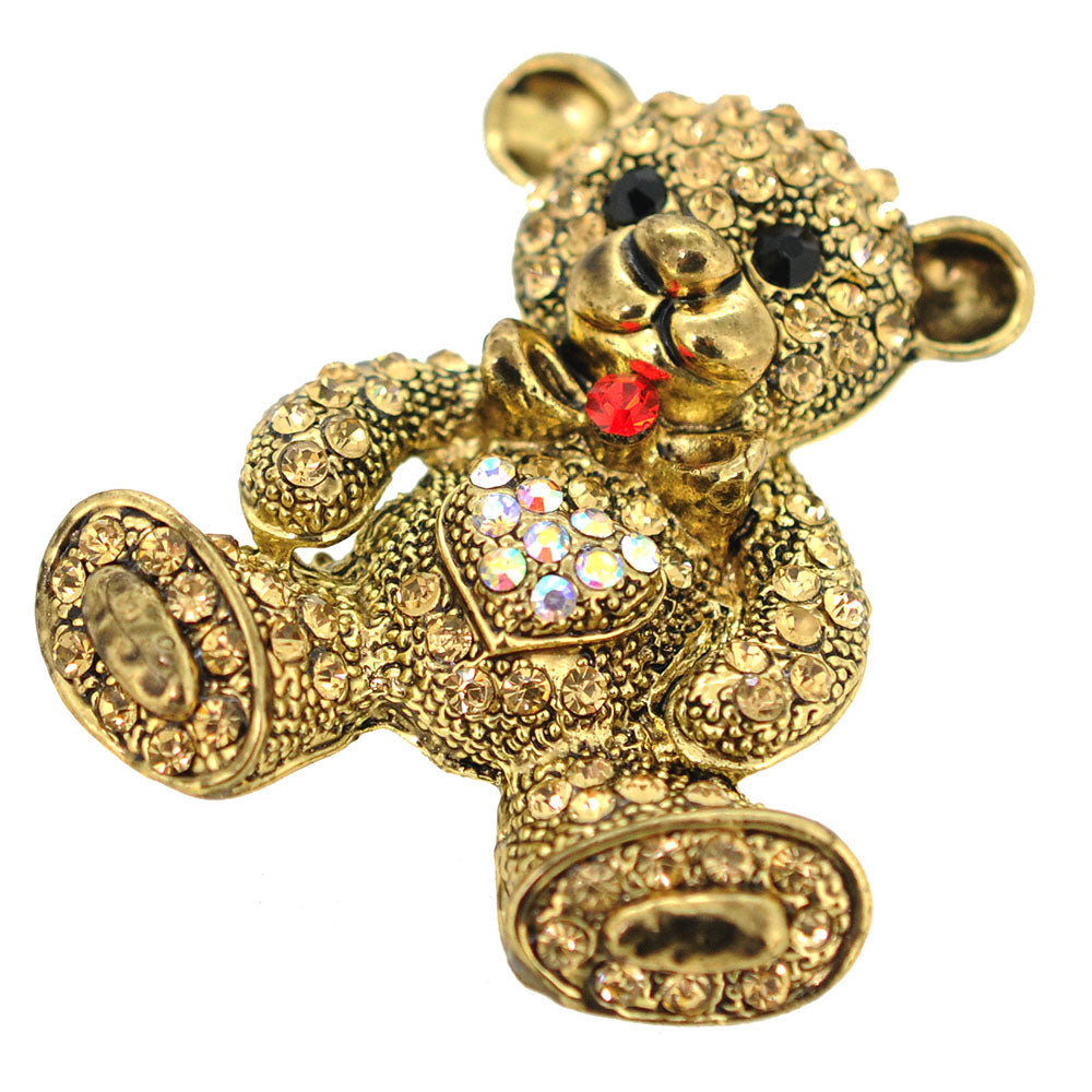 Golden Teddy Crystal Pin Brooch