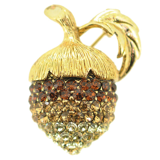 Golden Acorn Crystal Pin Brooch