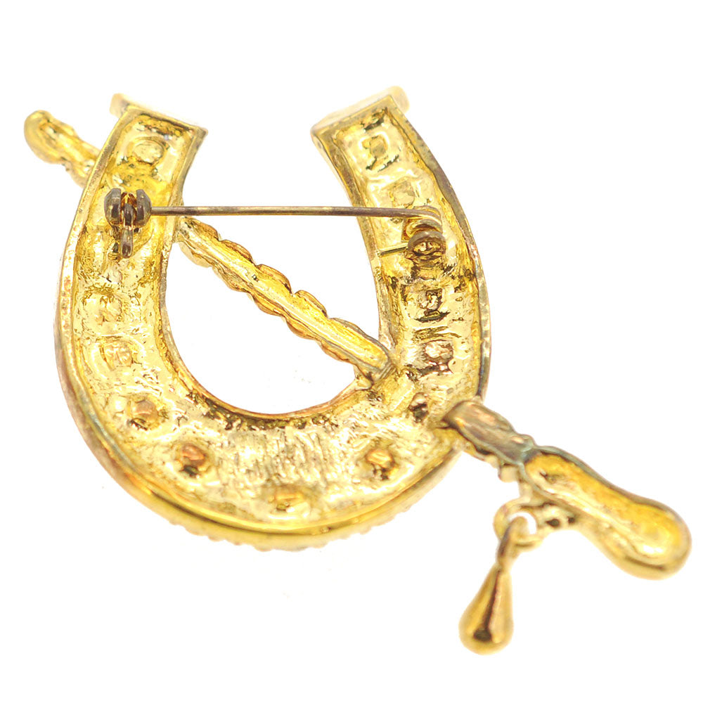 Golden Crystal Horse Shoe Pin Brooch