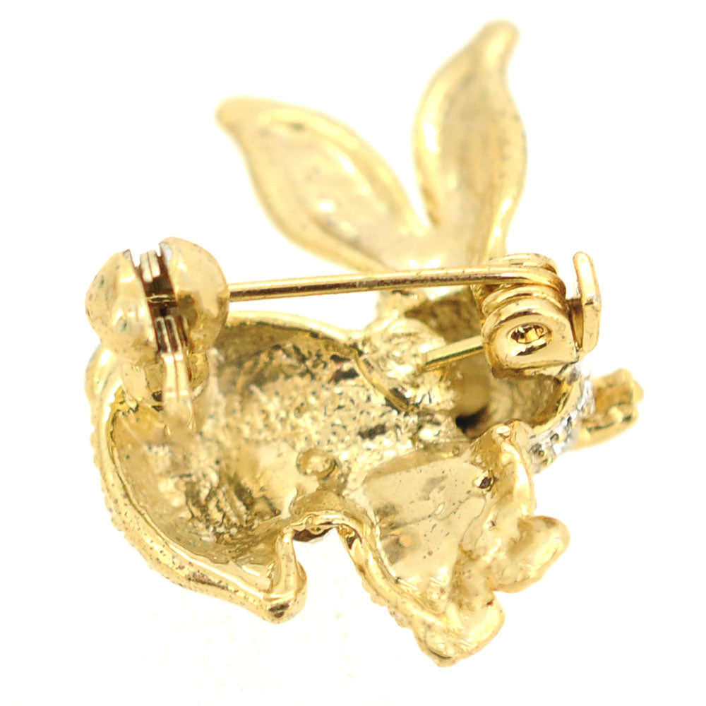 Golden Crystal Easter Bunny Pin Brooch
