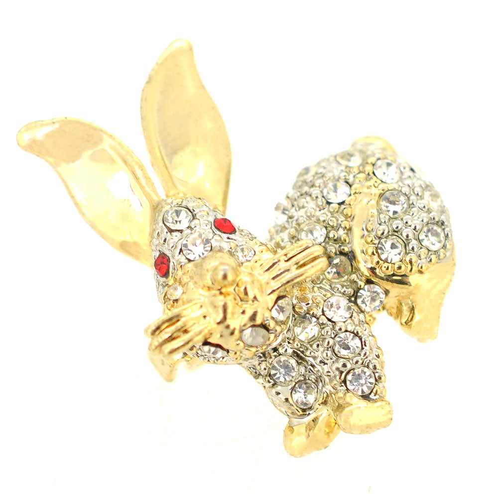 Golden Crystal Easter Bunny Pin Brooch