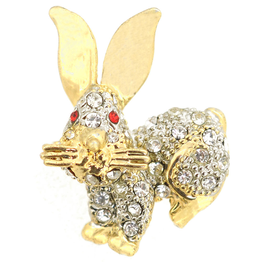 Golden Crystal Easter Bunny Pin Brooch