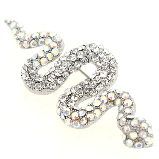 Silver Crystal Snake Pin Brooch