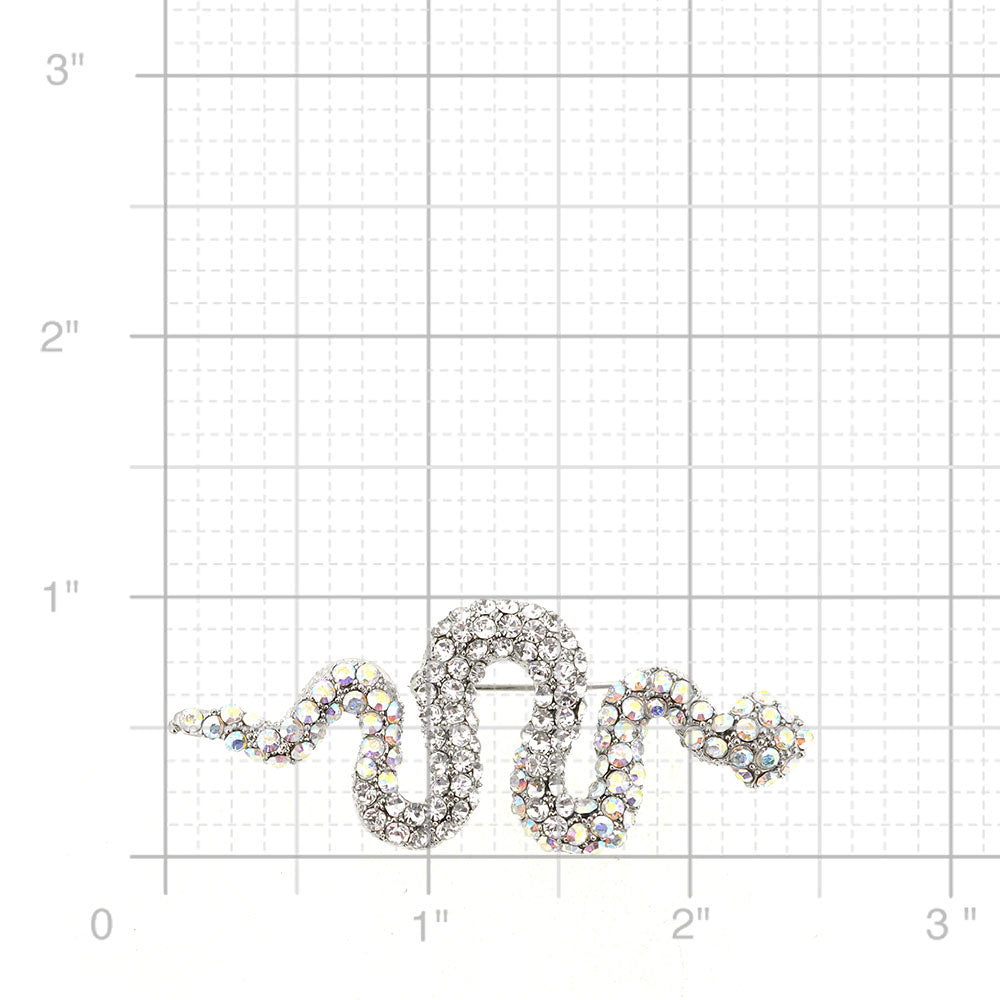 Silver Crystal Snake Pin Brooch