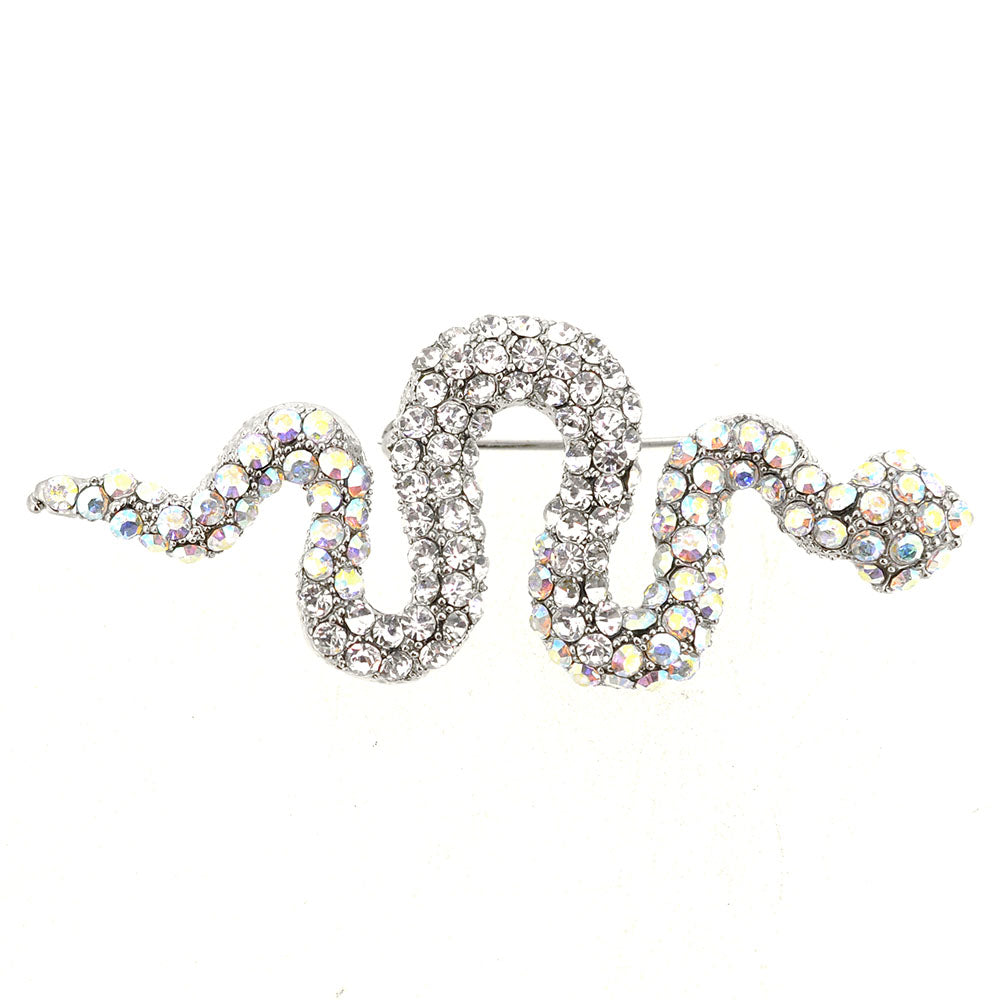 Silver Crystal Snake Pin Brooch
