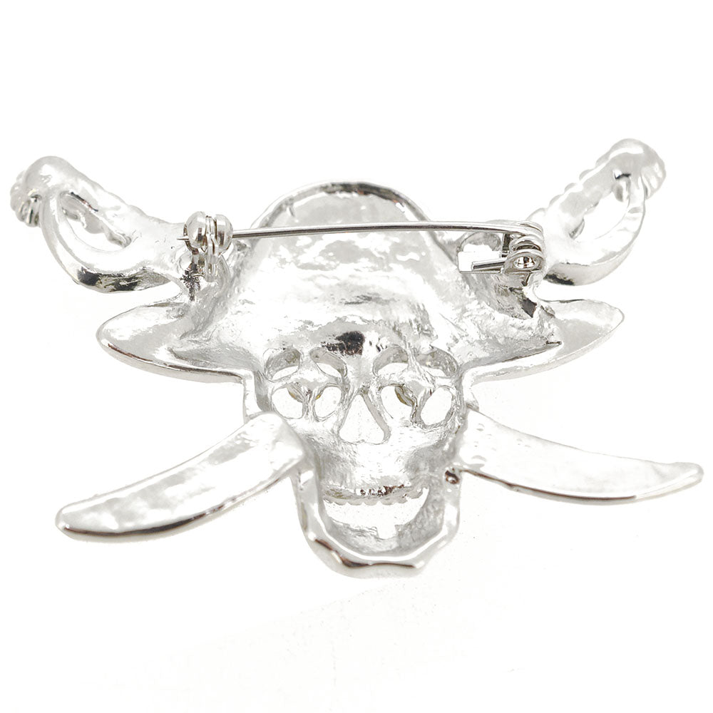 Silver Crystal Captain Skull Pin Brooch