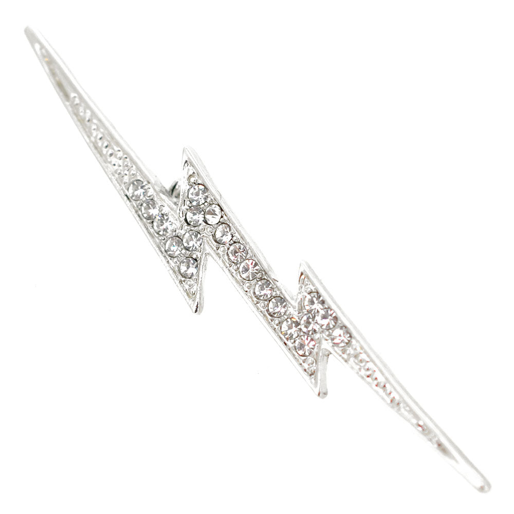 Silver Crystal Lightning Pin Brooch
