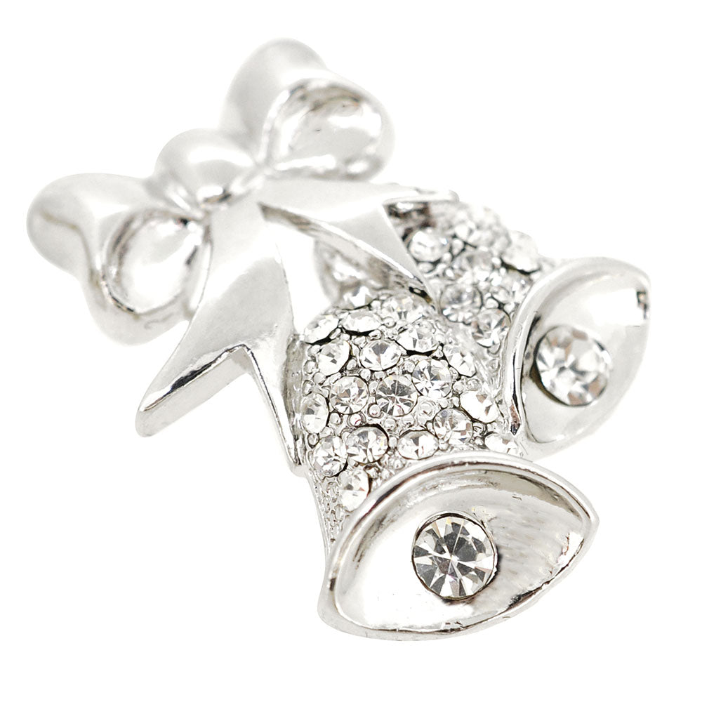 Silver Crystal Christmas Bell Pin Brooch